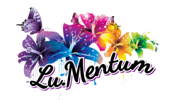 Blumen in Regenbogenfarben, darunter der Schriftzug Lu.Mentum